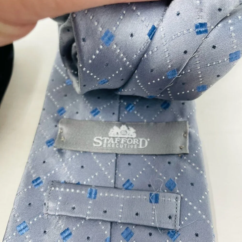 Stafford Executive Mens Lot of 2 100% Silk Printed Neck Ties in Blue/Gray‎ 2333